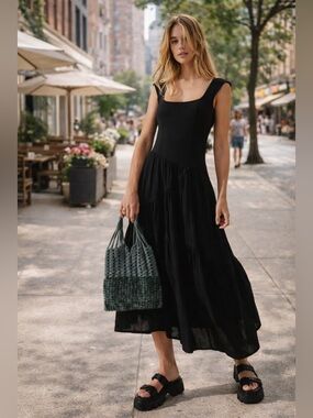 Free People Traveler Midi Dress Black Sleeveless Flowy Midi Dress Small